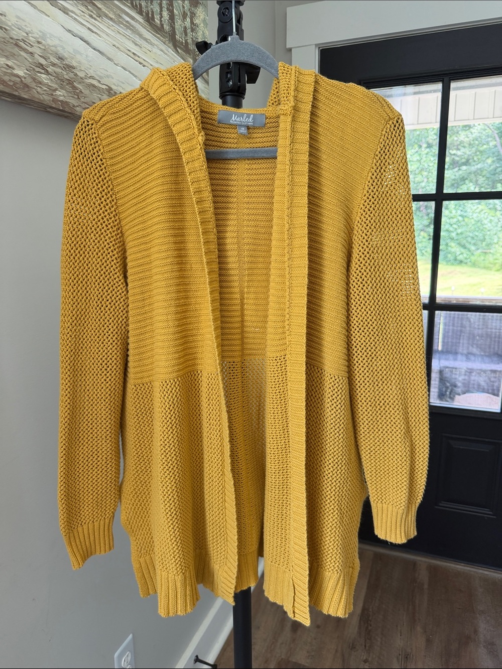 Market & Spruce Mustard Hooded Open-Front Knit Cardigan